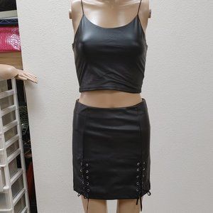 2 pc FAUX LEATHER SKIRT SET BLACK SIZE S